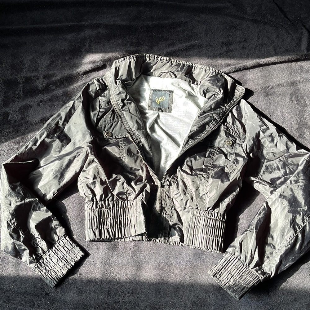 Cropped Windbreaker Bomber Jacket